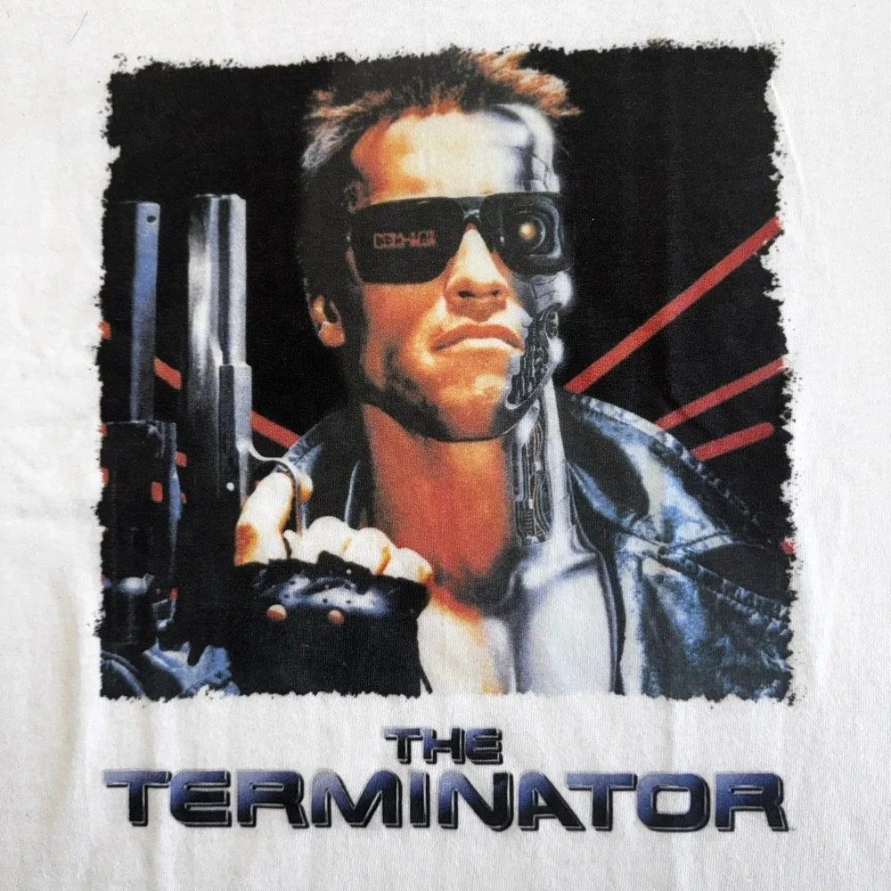 The Terminator Italian Key Art Cyborg Ringer T-Shirt White‎ Red Mens Medium